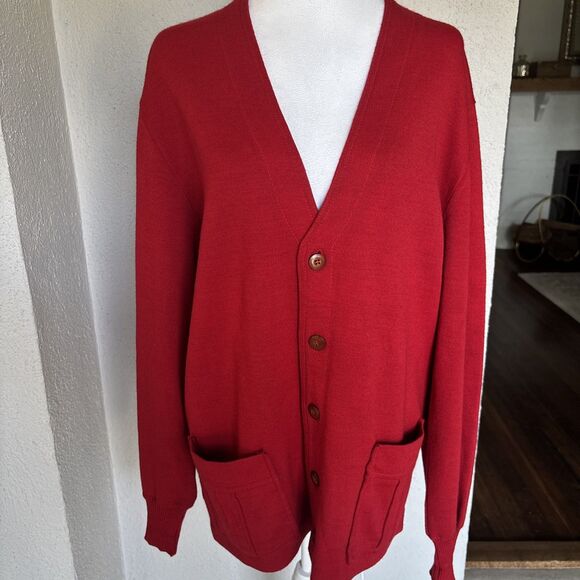 Vintage Pattinni Made In Italy Wool Sweater Red Cardigan With Buttons Size XL - Picture 2 of 7